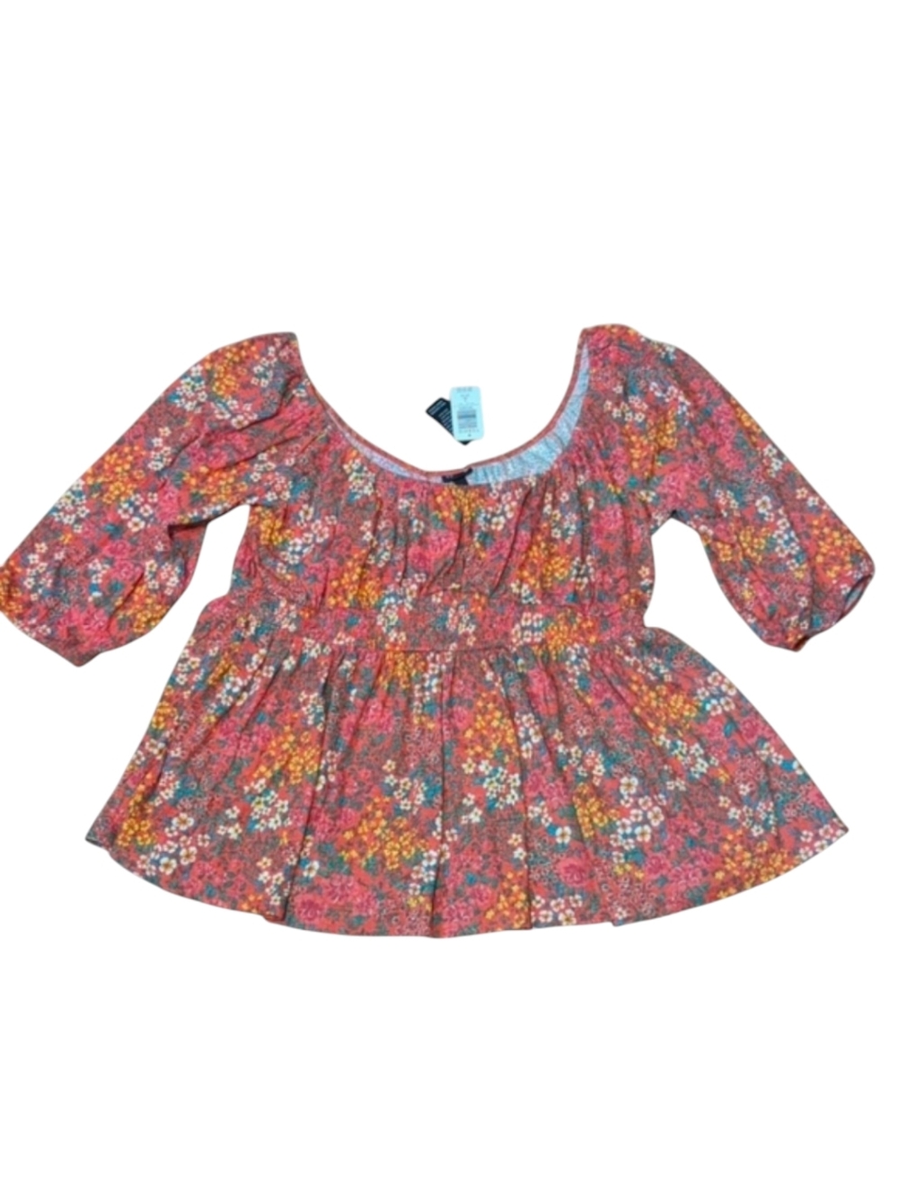 Torrid Orange Floral Textured Jersey Smocked Romantic Top NWT Size 22-24